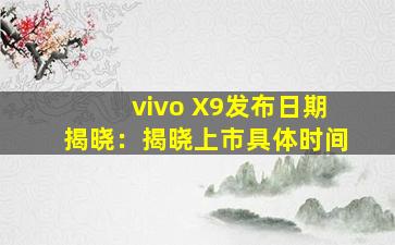 vivo X9发布日期揭晓：揭晓上市具体时间